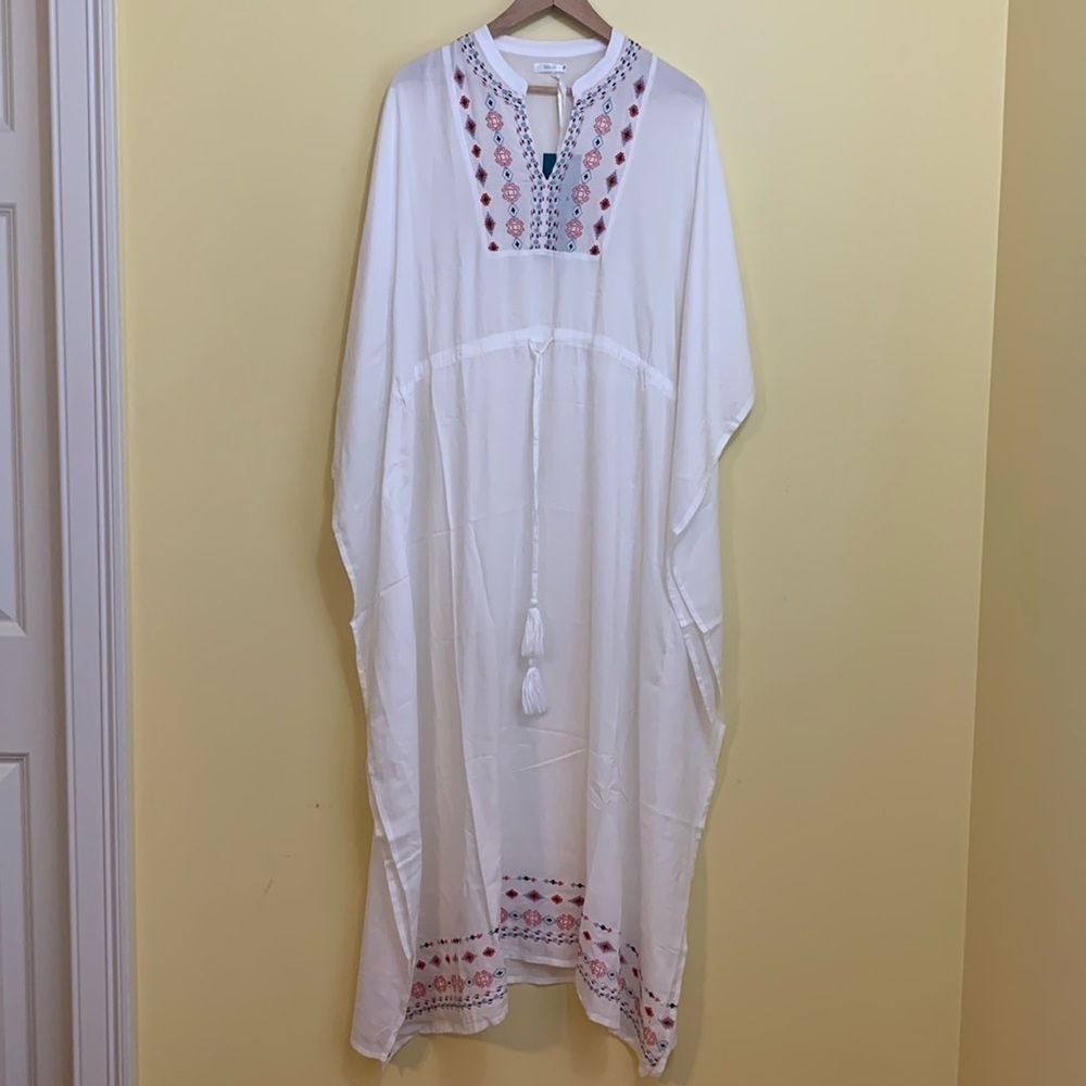 Guadalupe Design | NWT Gracie Viscose Embroidered Kaftan Beach Coverup Dress OS - Picture 4 of 17